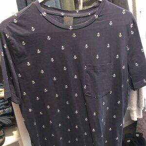 Mens Medium H&M Nautical short sleeve tee shirt in deep navy blue